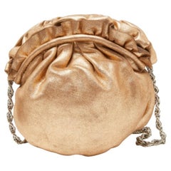 Elie Tahari Metallic Gold Leather Pleated Frame Crossbody Bag
