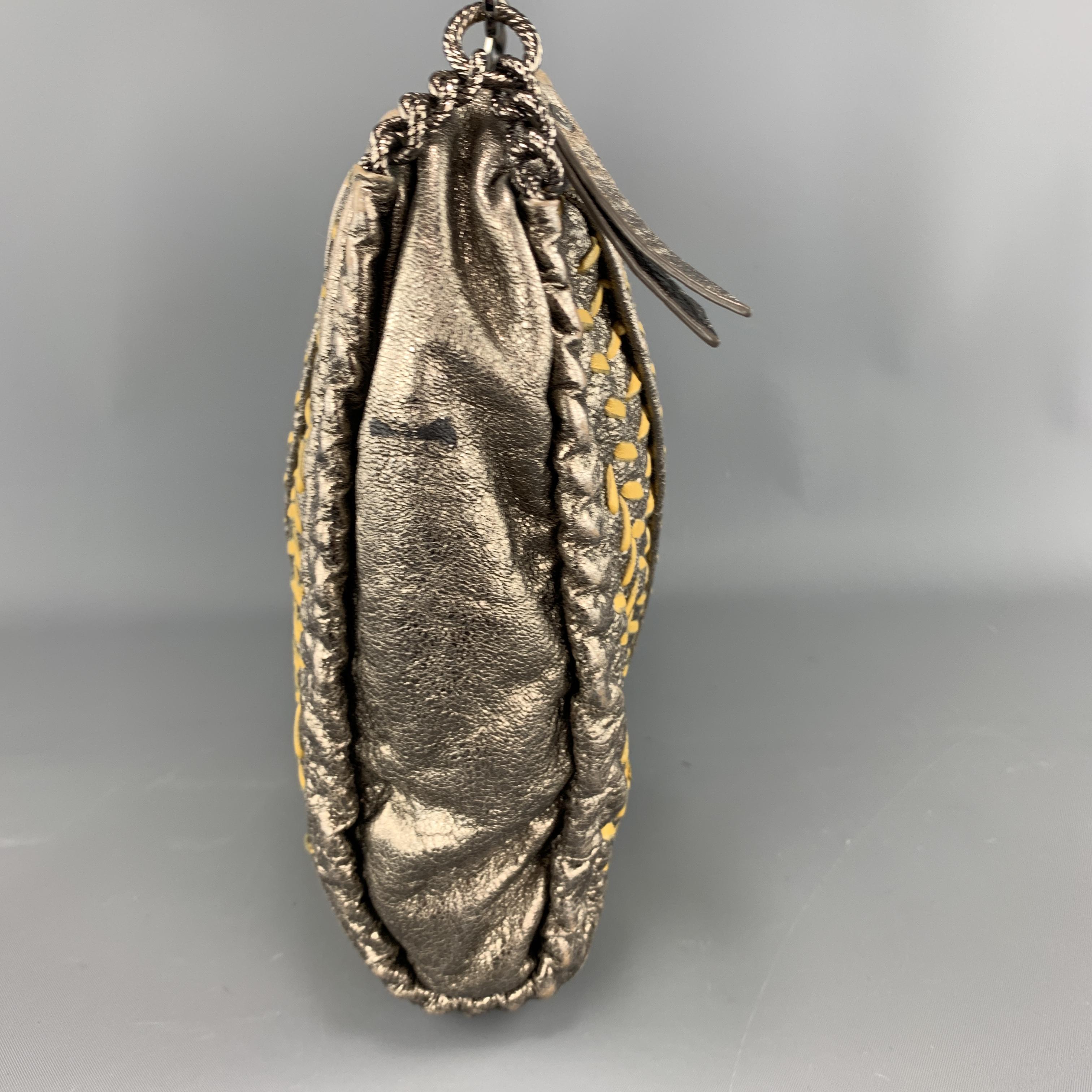 Brown ELIE TAHARI Metallic Quilted Leather Woven Chain Strap Handbag