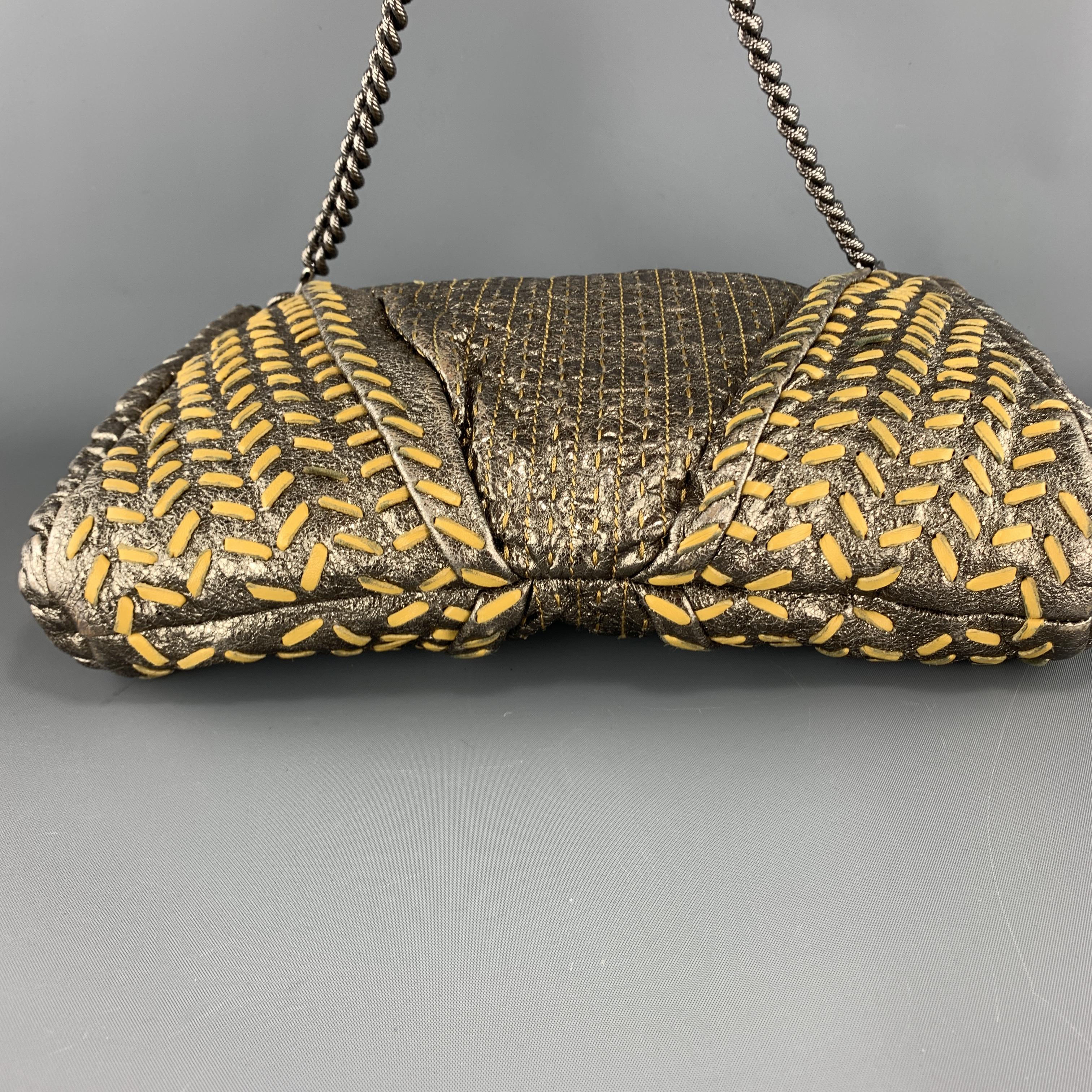 ELIE TAHARI Metallic Quilted Leather Woven Chain Strap Handbag In Excellent Condition In San Francisco, CA