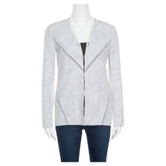 Elie Tahari Off White and Blue Textured Mesh Insert Mixed Media Leeann Jacket XS