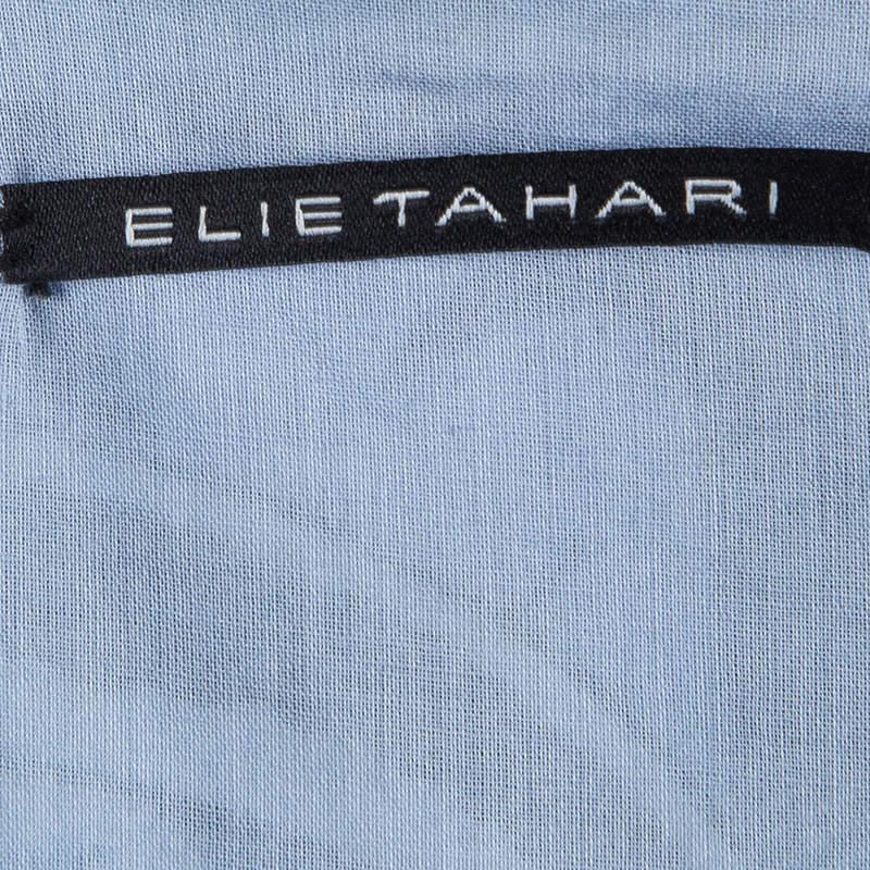 Elie Tahari Powder Blue Printed Cotton Ruffle Detail Sleeveless Top XL In Good Condition For Sale In Dubai, Al Qouz 2