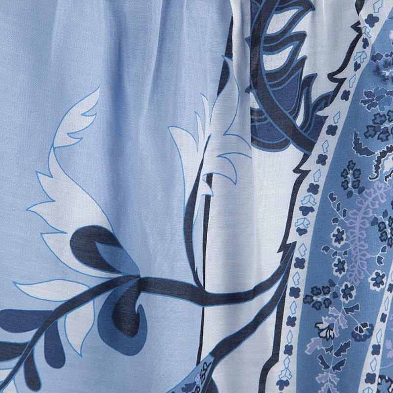 Elie Tahari Powder Blue Printed Cotton Ruffle Detail Sleeveless Top XL For Sale 3