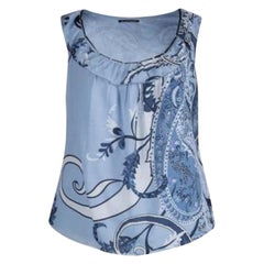 Elie Tahari Powder Blue Printed Cotton Ruffle Detail Sleeveless Top XL