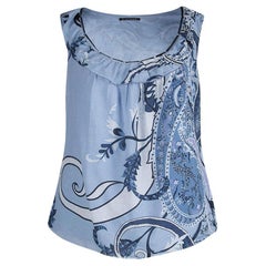 Elie Tahari Powder Blue Printed Cotton Ruffle Detail Sleeveless Top XL