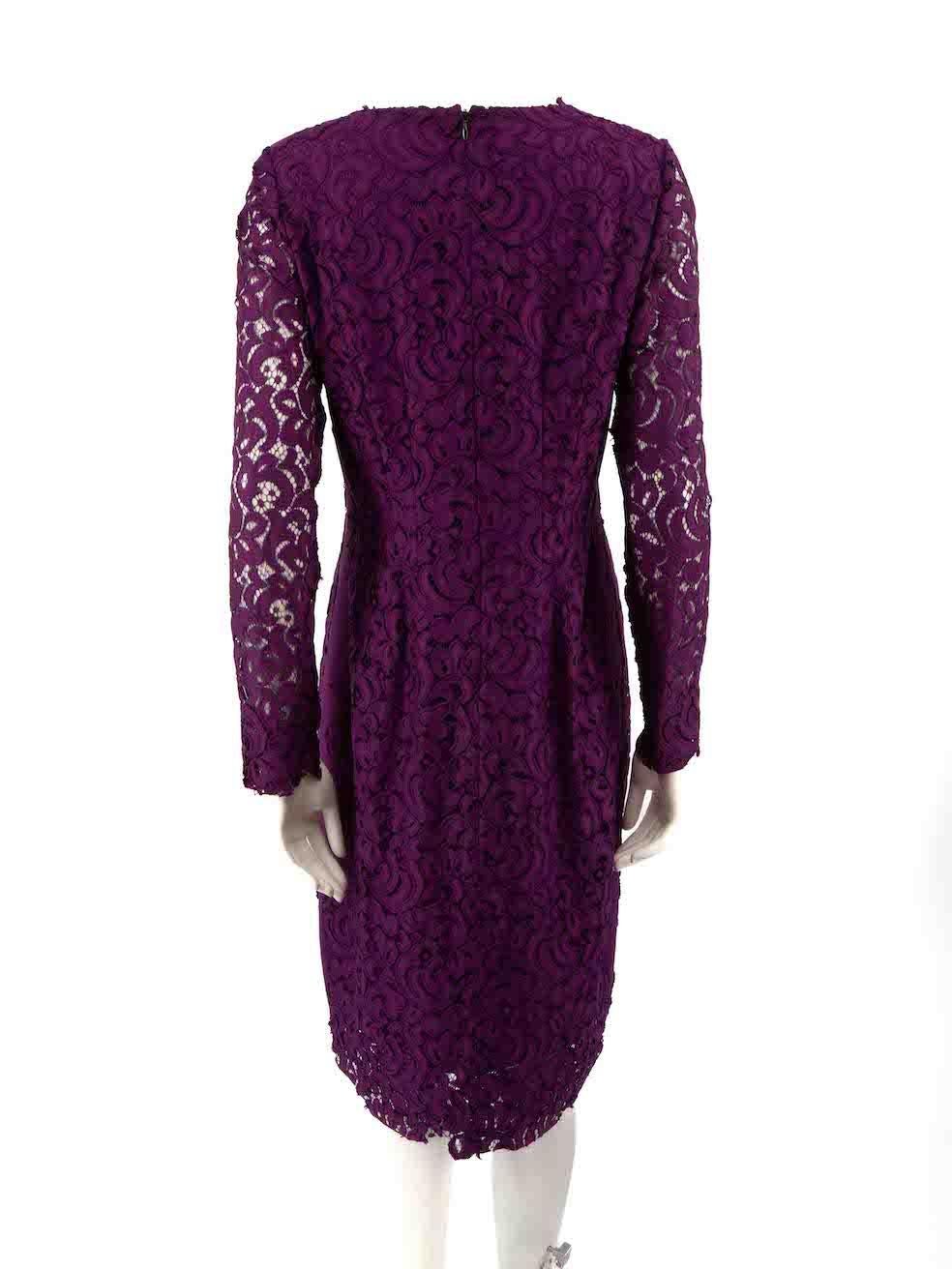 Elie Tahari Purple Lace Round Neck Midi Dress Size XXL In Good Condition For Sale In London, GB