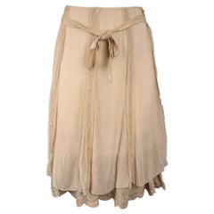 ELIE TAHARI Size 2 Beige Chiffon Eyelet Silk Belted Skirt