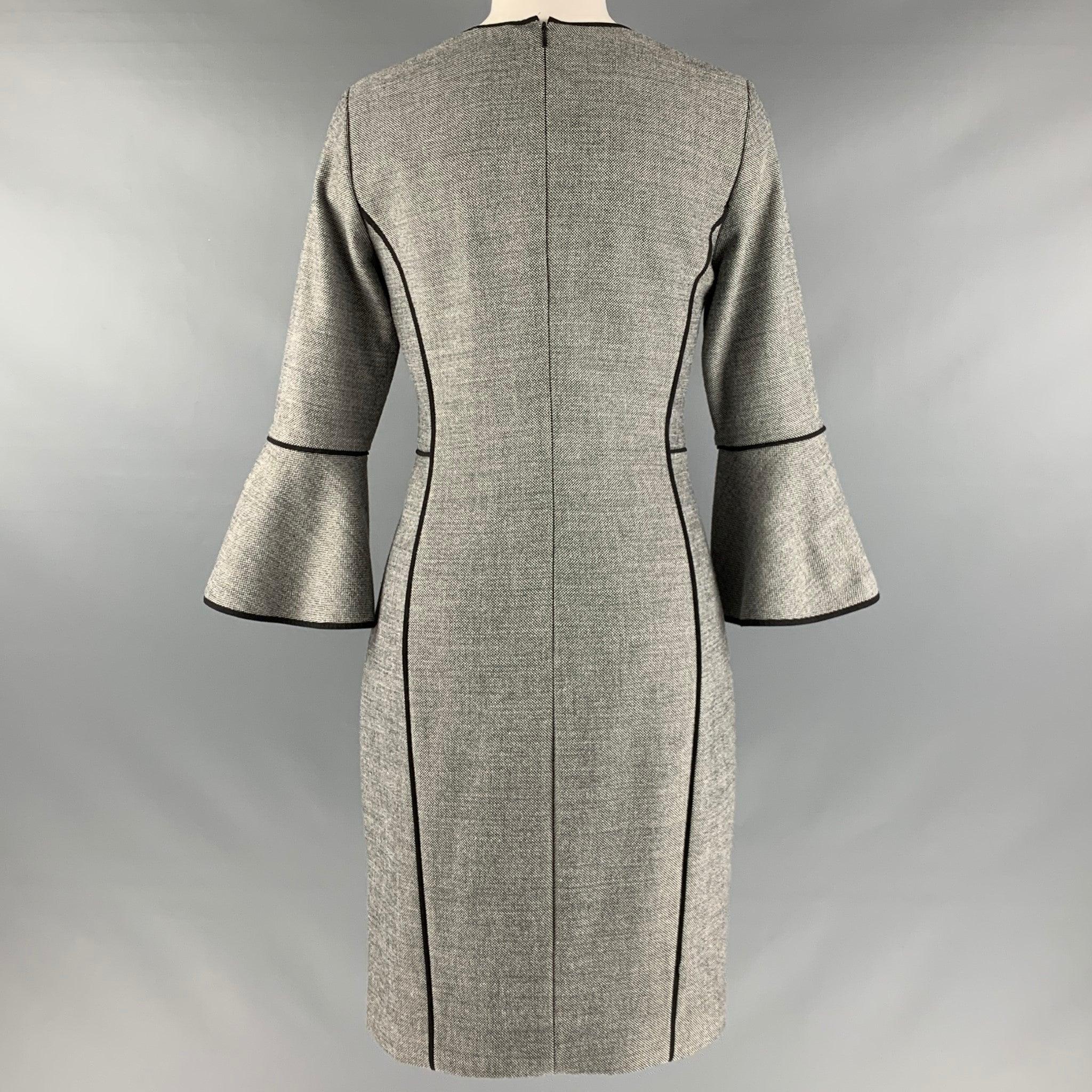ELIE TAHARI Talla 4 Negro Blanco Mezcla de Poliéster Vestido Manga 3/4 Clavo en Bueno estado para la venta en San Francisco, CA