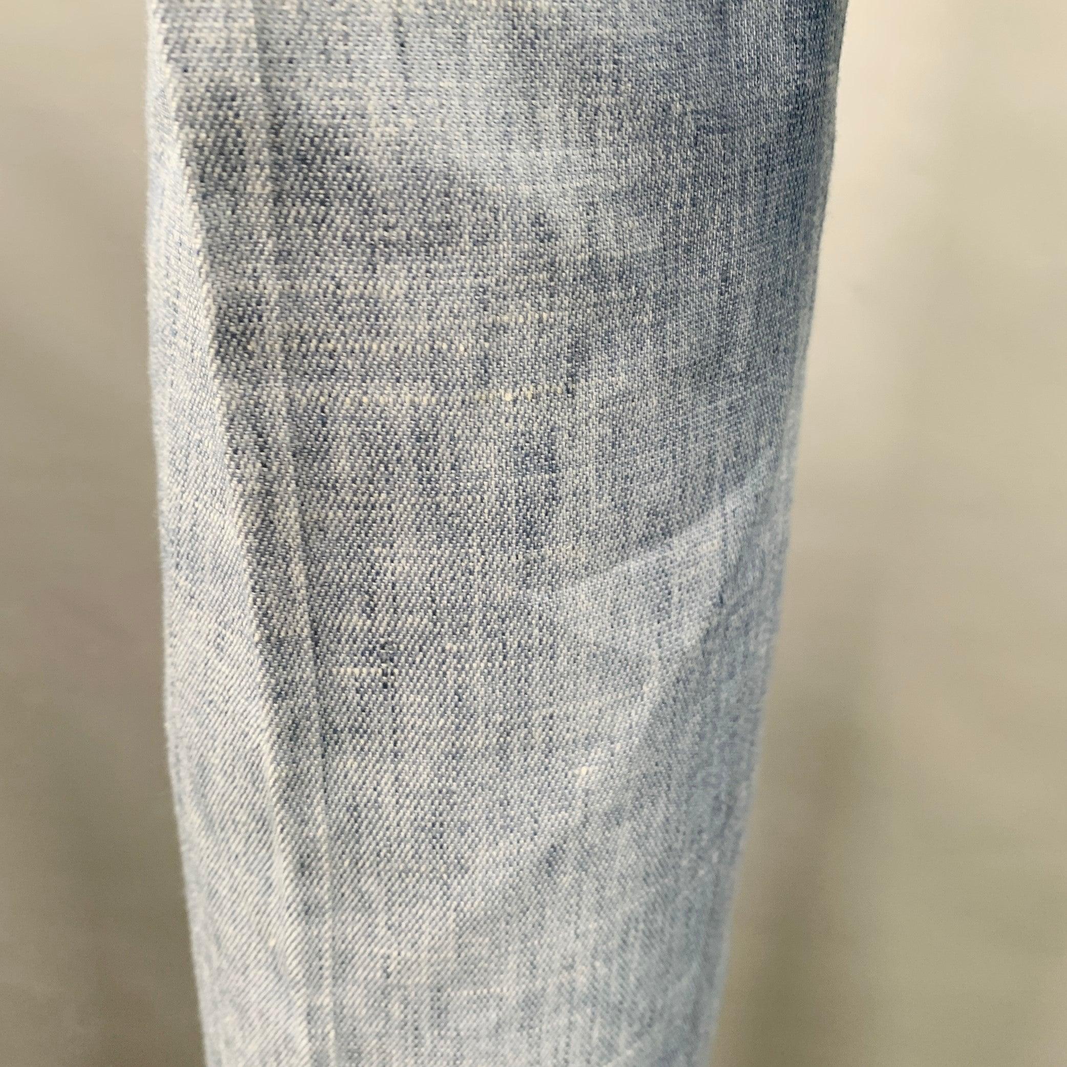 ELIE TAHARI Taille 4 Pantalon décontracté à devant plat en lin mélangé bleu chiné Bon état - En vente à San Francisco, CA