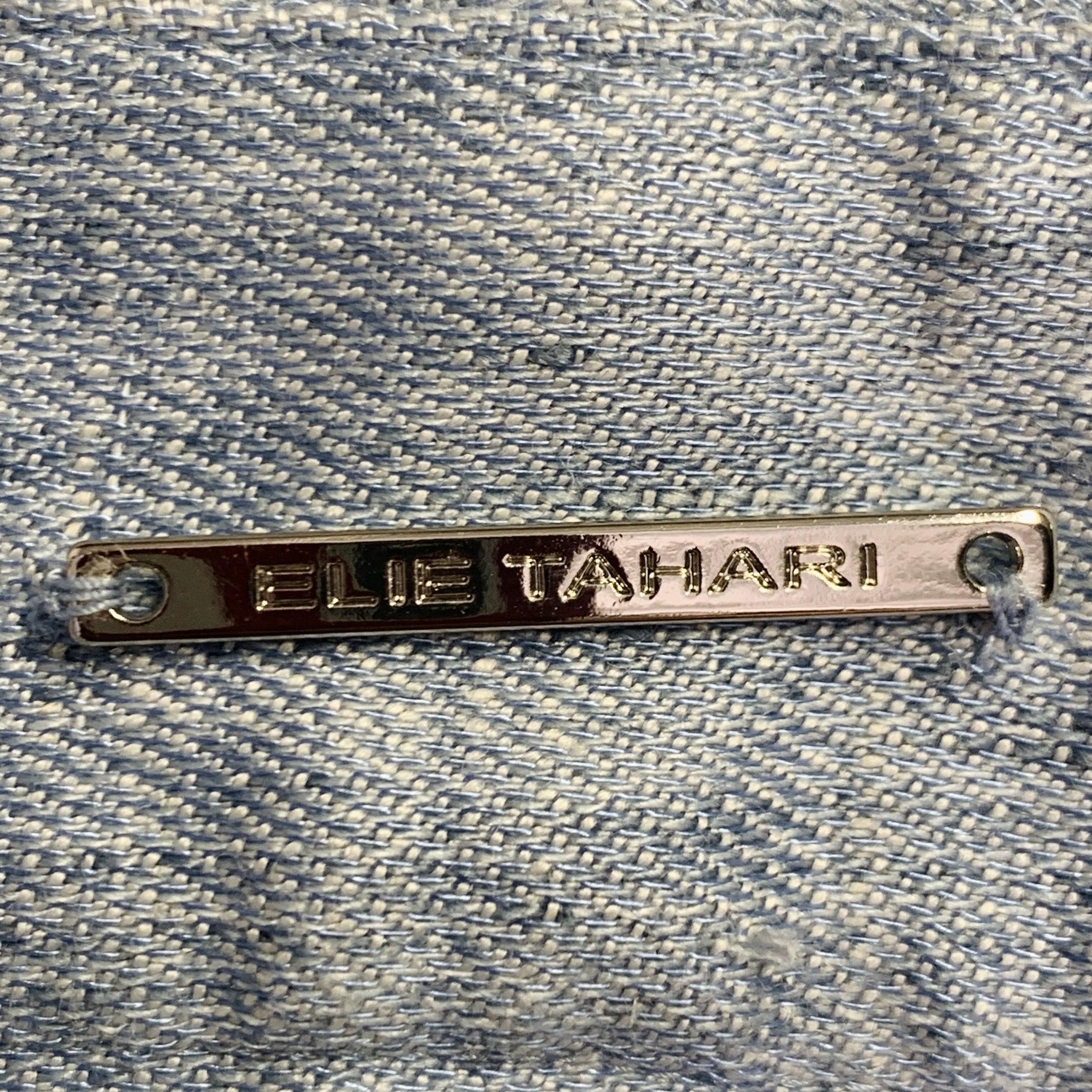 ELIE TAHARI Taille 4 Pantalon décontracté à devant plat en lin mélangé bleu chiné en vente 1