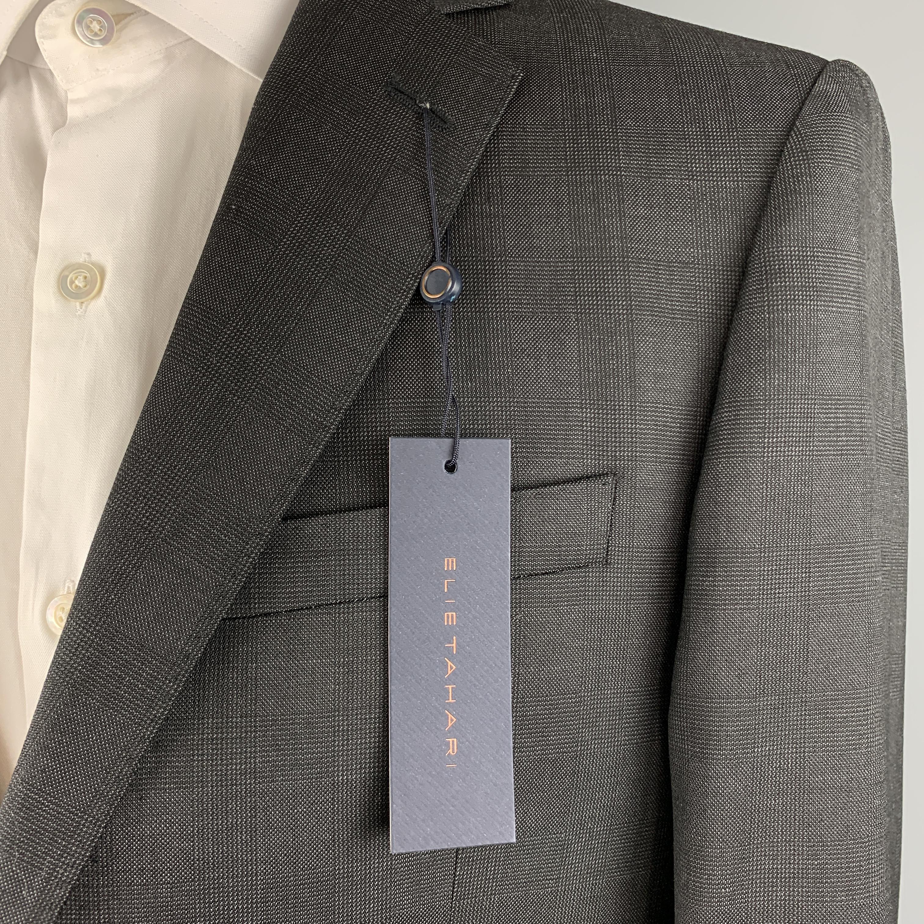 Men's ELIE TAHARI Size 40 Charcoal Glenplaid Wool Notch Lapel Suit NWT