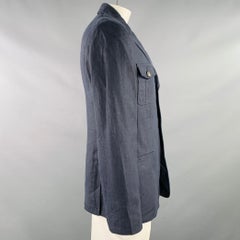 ELIE TAHARI Taille 42 Redford Navy Hemp Linen Notch Lapel Jacket
