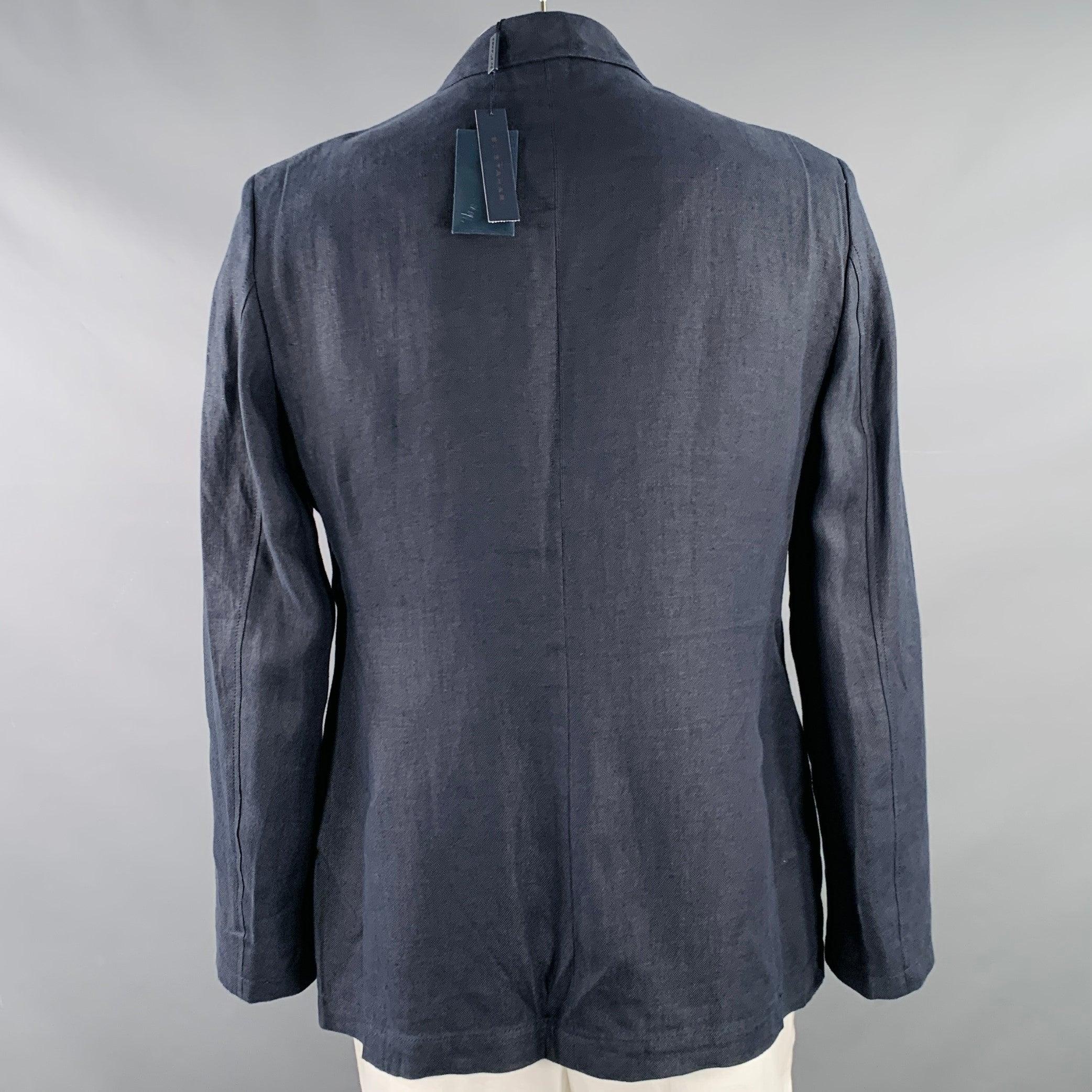 Black ELIE TAHARI Size 42 Redford Navy Hemp Linen Notch Lapel Jacket For Sale