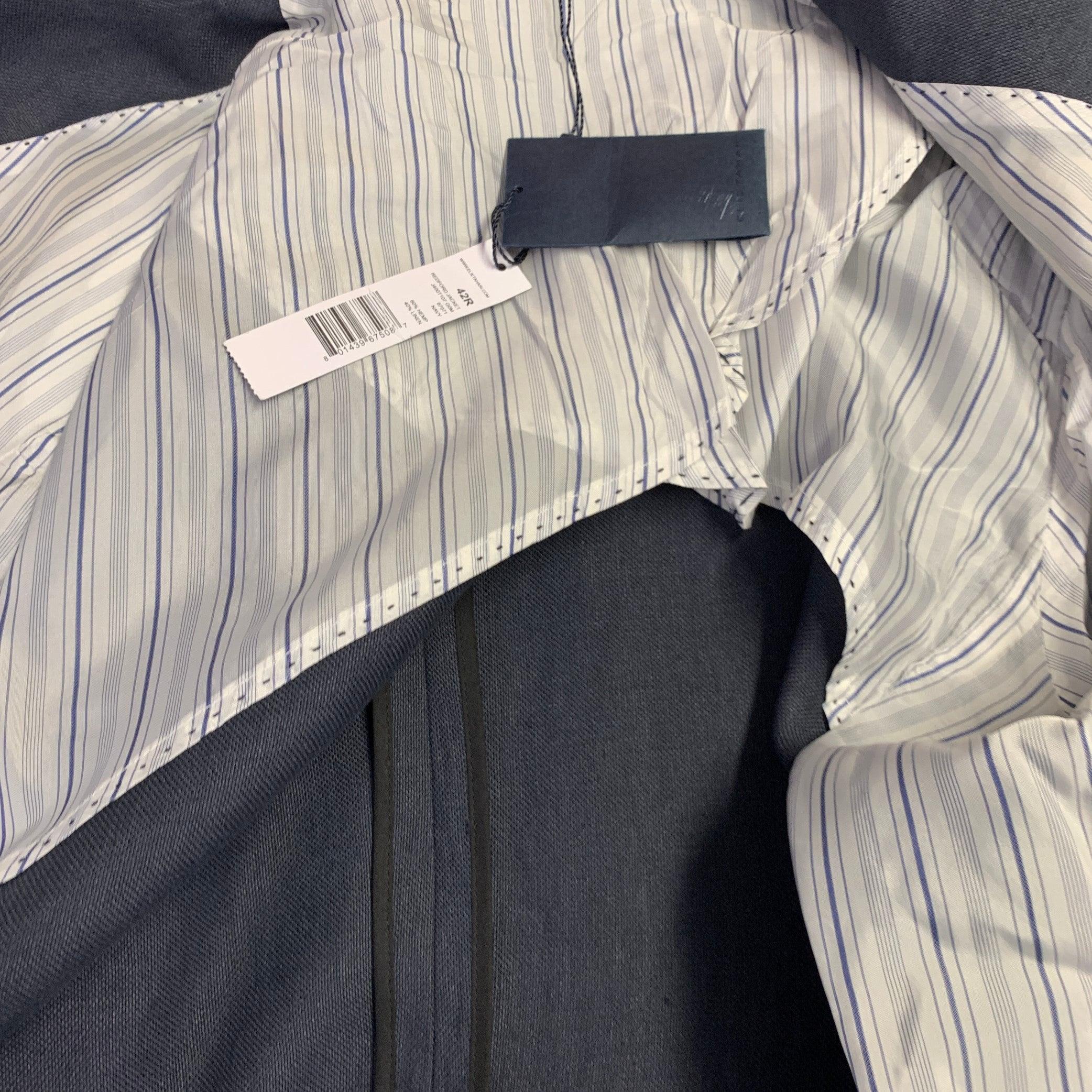 ELIE TAHARI Size 42 Redford Navy Hemp Linen Notch Lapel Jacket For Sale 2