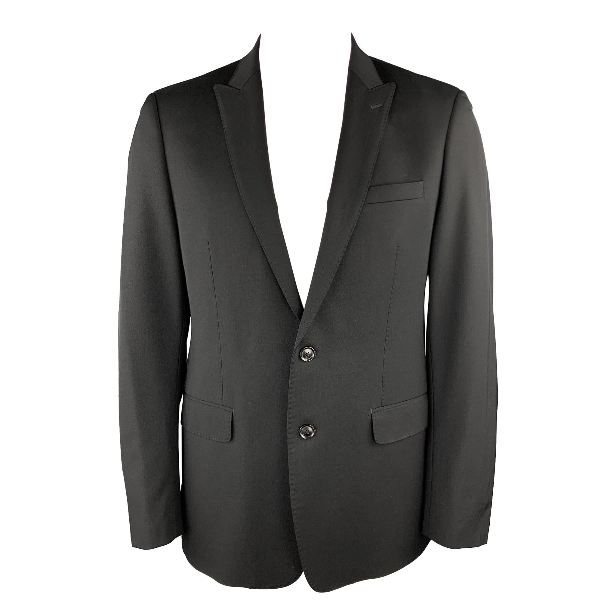 ELIE TAHARI Size 42 Regular Black Wool Peak Lapel Sport Coat
