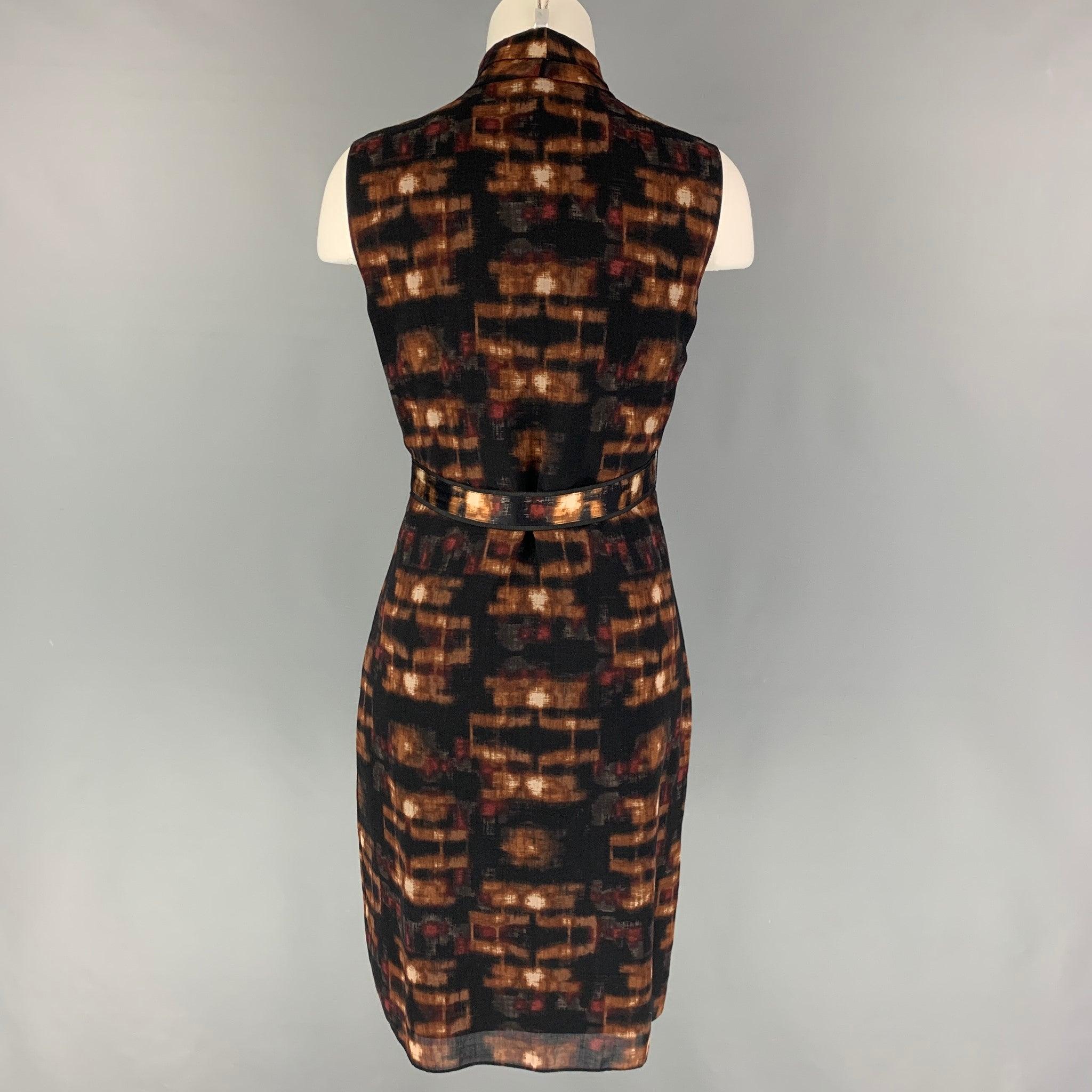 ELIE TAHARI Size 6 Brown Black Wool Nylon Marbled Sleeveless Dress In Good Condition In San Francisco, CA
