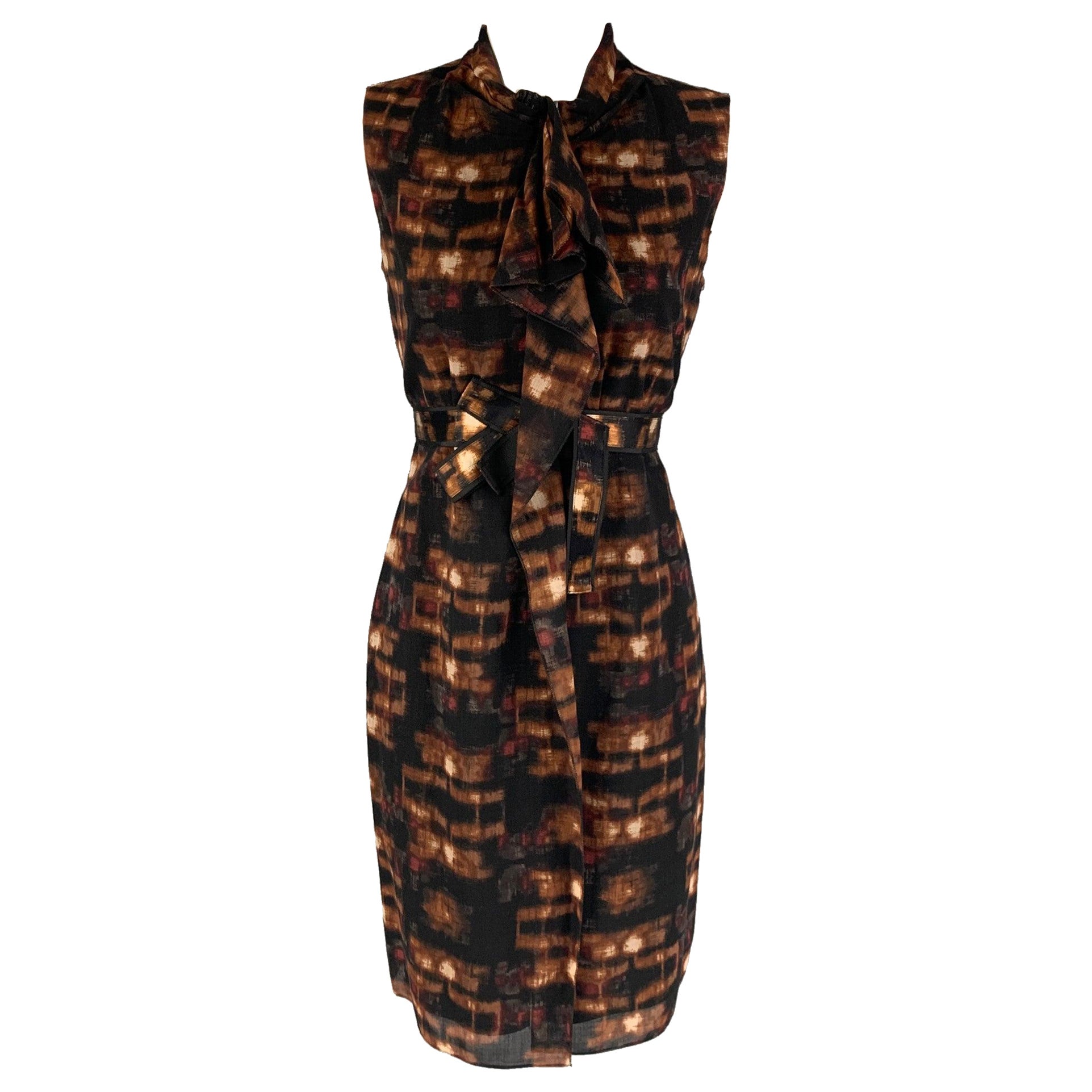 ELIE TAHARI Size 6 Brown Black Wool Nylon Marbled Sleeveless Dress