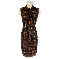 ELIE TAHARI Size 6 Brown Black Wool Nylon Marbled Sleeveless Dress