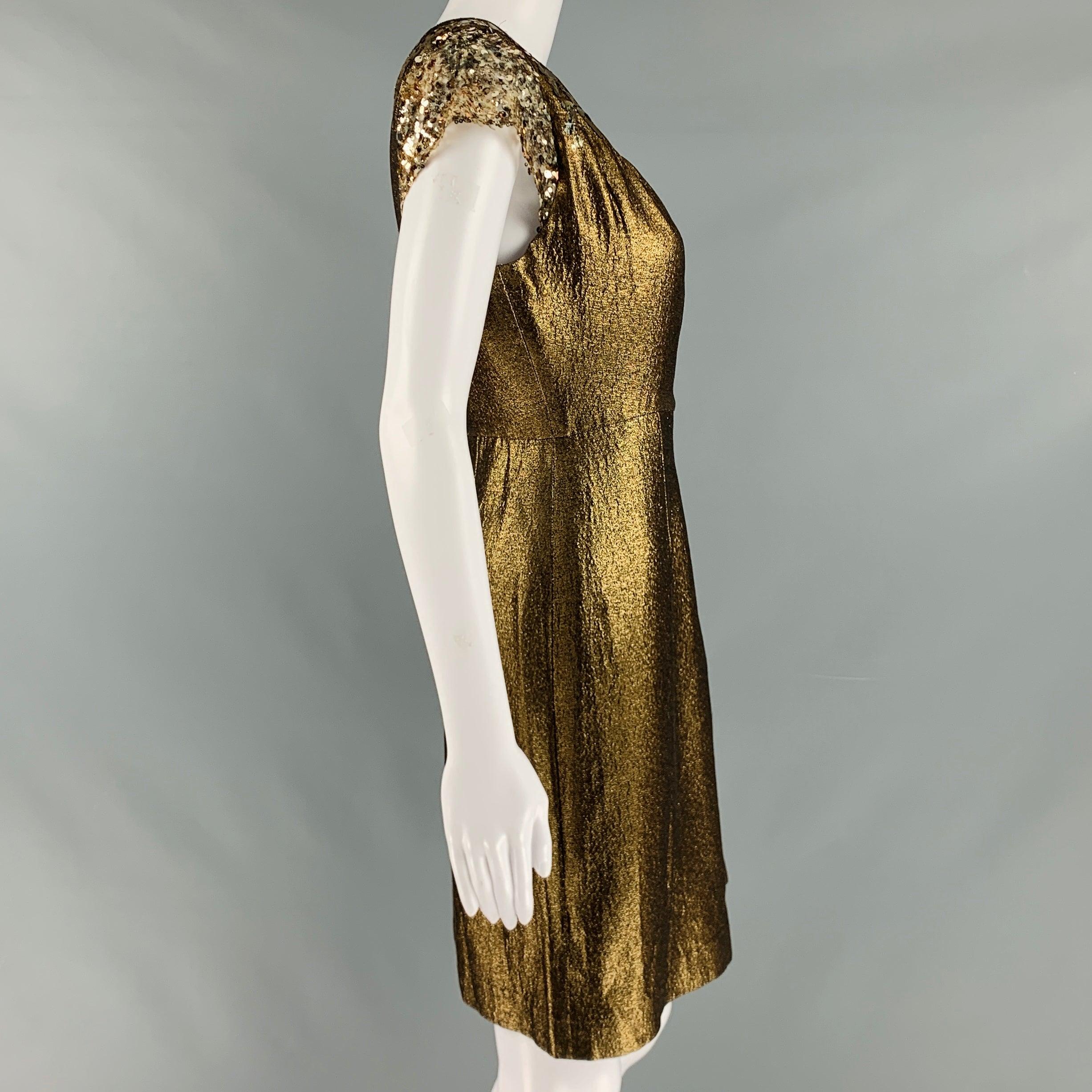 ELIE TAHARI Size 8 Gold Cotton Blend One Shoulder Cocktail Dress In Good Condition For Sale In San Francisco, CA