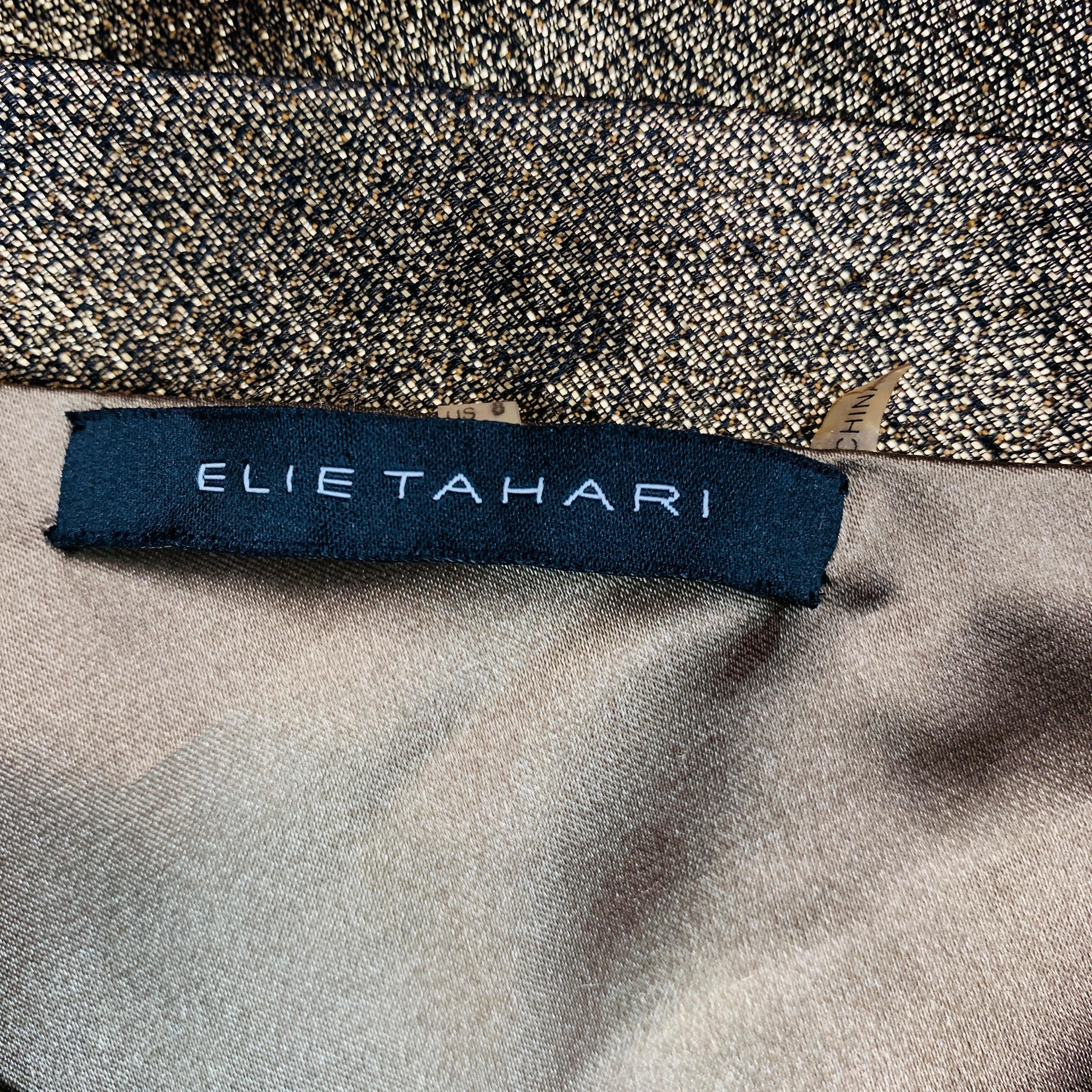 ELIE TAHARI Size 8 Gold Cotton Blend One Shoulder Cocktail Dress For Sale 3