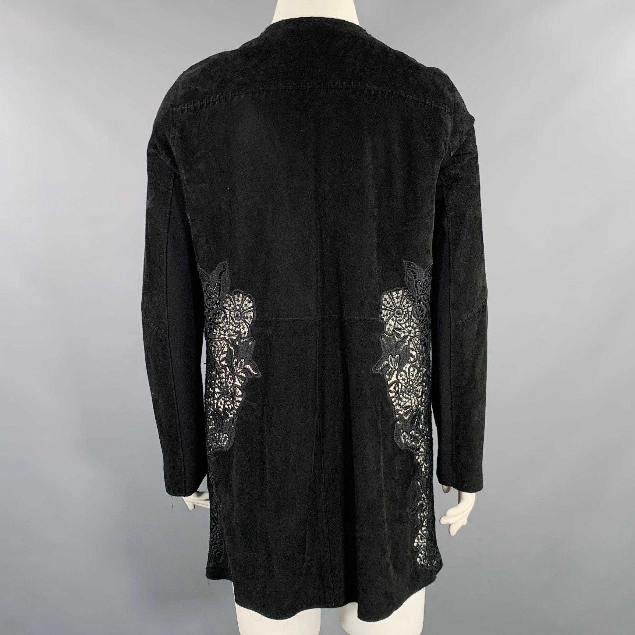 ELIE TAHARI Size L Black Lambskin Suede Hook Eye Closure Jacket In Good Condition For Sale In San Francisco, CA