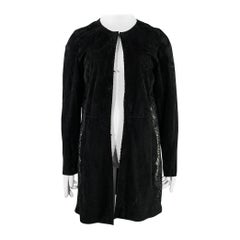 ELIE TAHARI Größe L Schwarze Jacke aus Lammfell und Wildleder mit Hakenaugenverschluss
