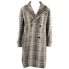 ELIE TAHARI Size L Grey Black Nylon Blend Plaid Double Breasted Coat (Manteau à double boutonnage)