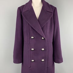 ELIE TAHARI Size L Purple Wool Blend Double Breasted Metal Button Coat