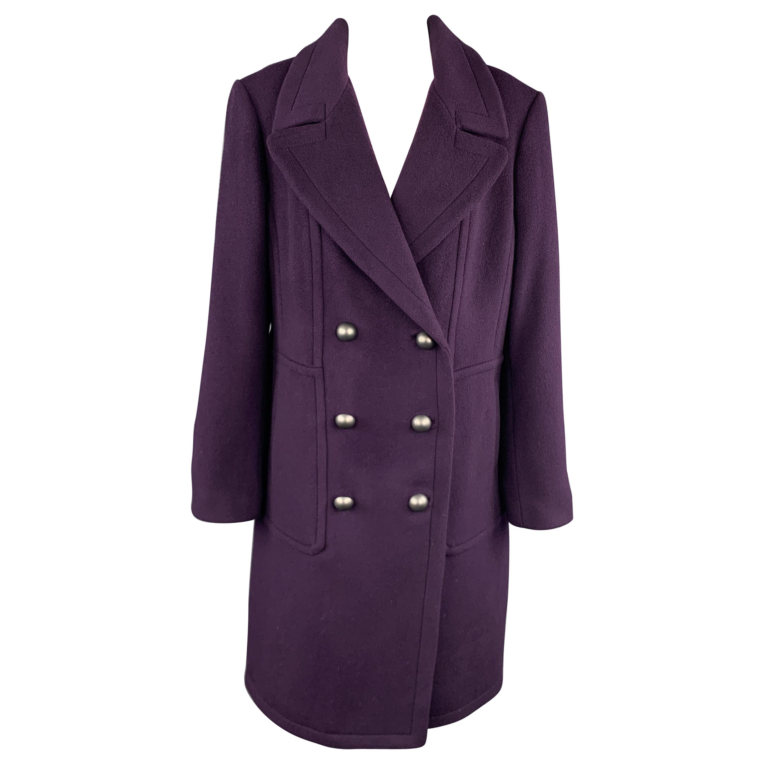 ELIE TAHARI Size L Purple Wool Blend Double Breasted Metal Button Coat