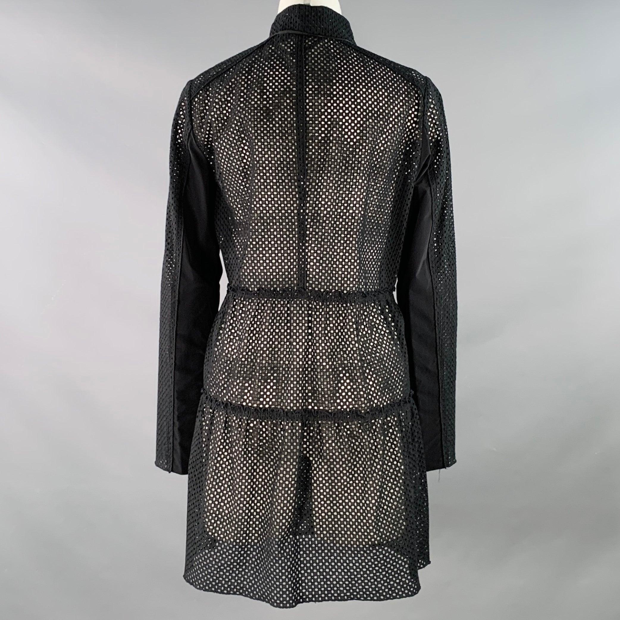 Noir ELIE TAHARI Taille M Robe à manches longues zippées en coton noir avec œillets en vente
