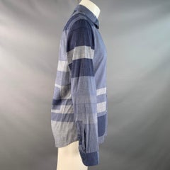 ELIE TAHARI Size M Blue Navy Color Block Cotton One pocket Long Sleeve Shirt