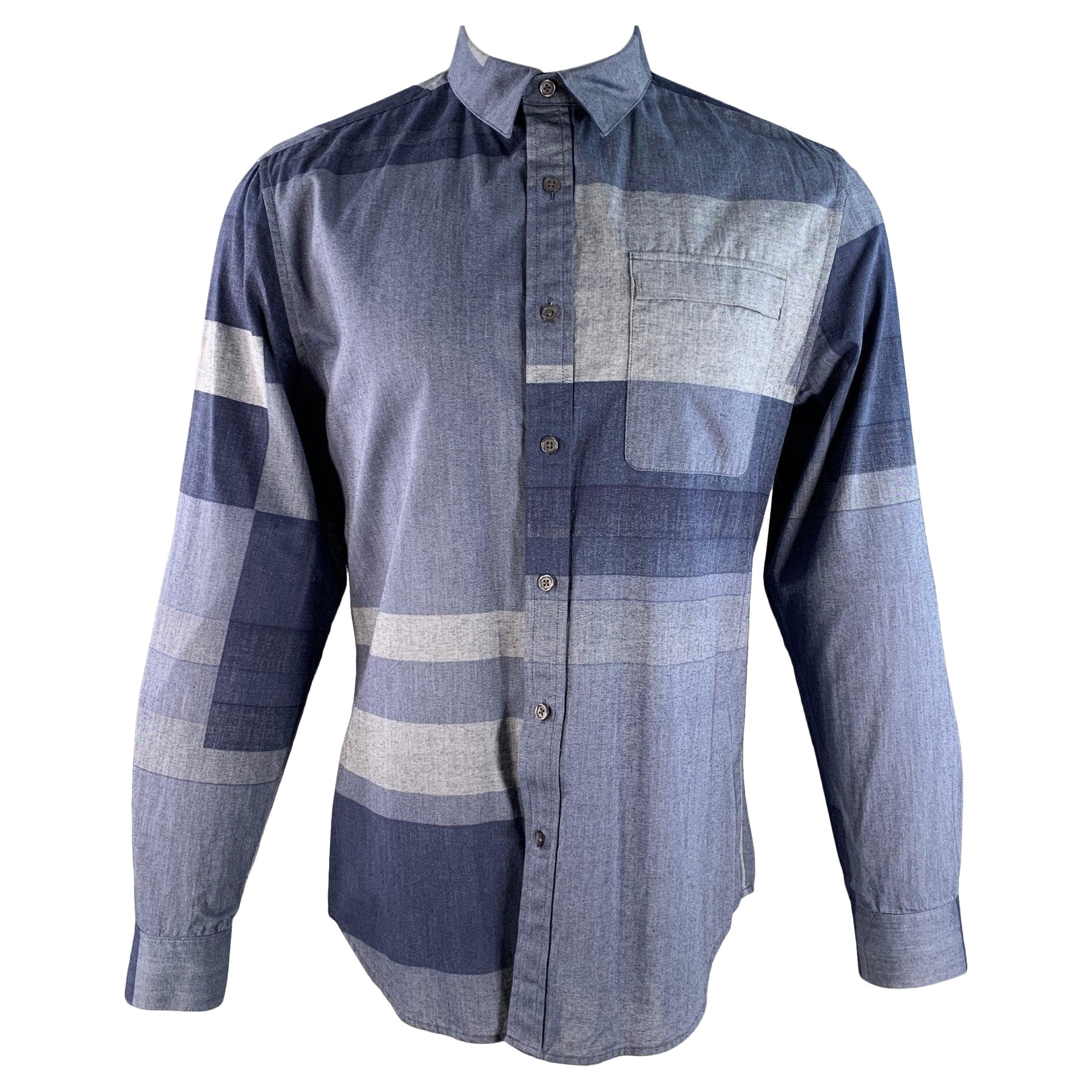 Elie Tahari Taglia M Blu Navy Color Block Cotone Camicia a manica lunga con una sola tasca