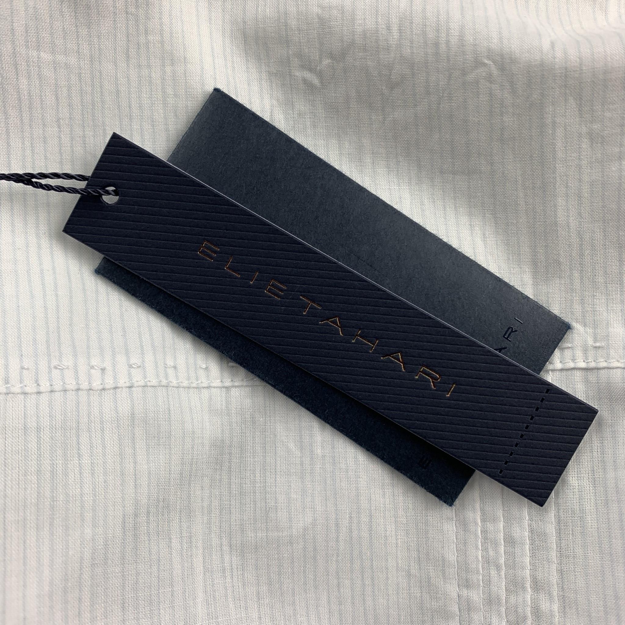 Gray ELIE TAHARI Size M White & Blue Pinstripe Cotton Short Sleeve Shirt