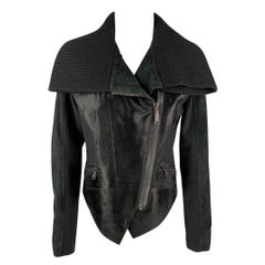 ELIE TAHARI Size S Black Wool Blend Suede Knitted Collar Jacket