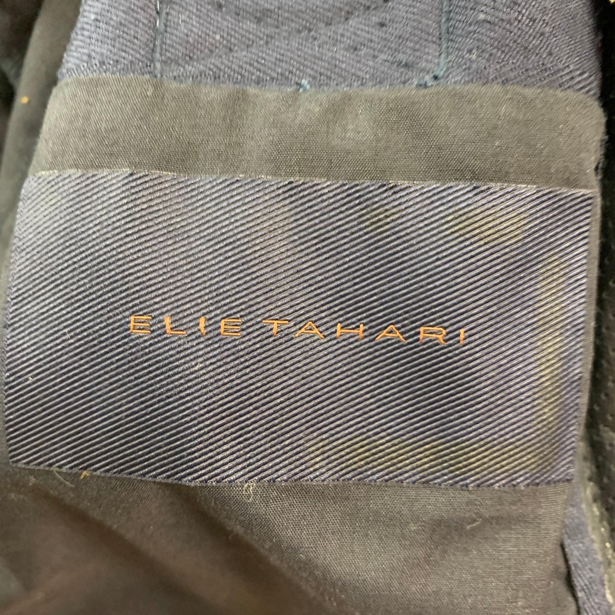 ELIE TAHARI Größe S Marineblaue Lederjacke mit Reißverschluss oben Herren im Angebot