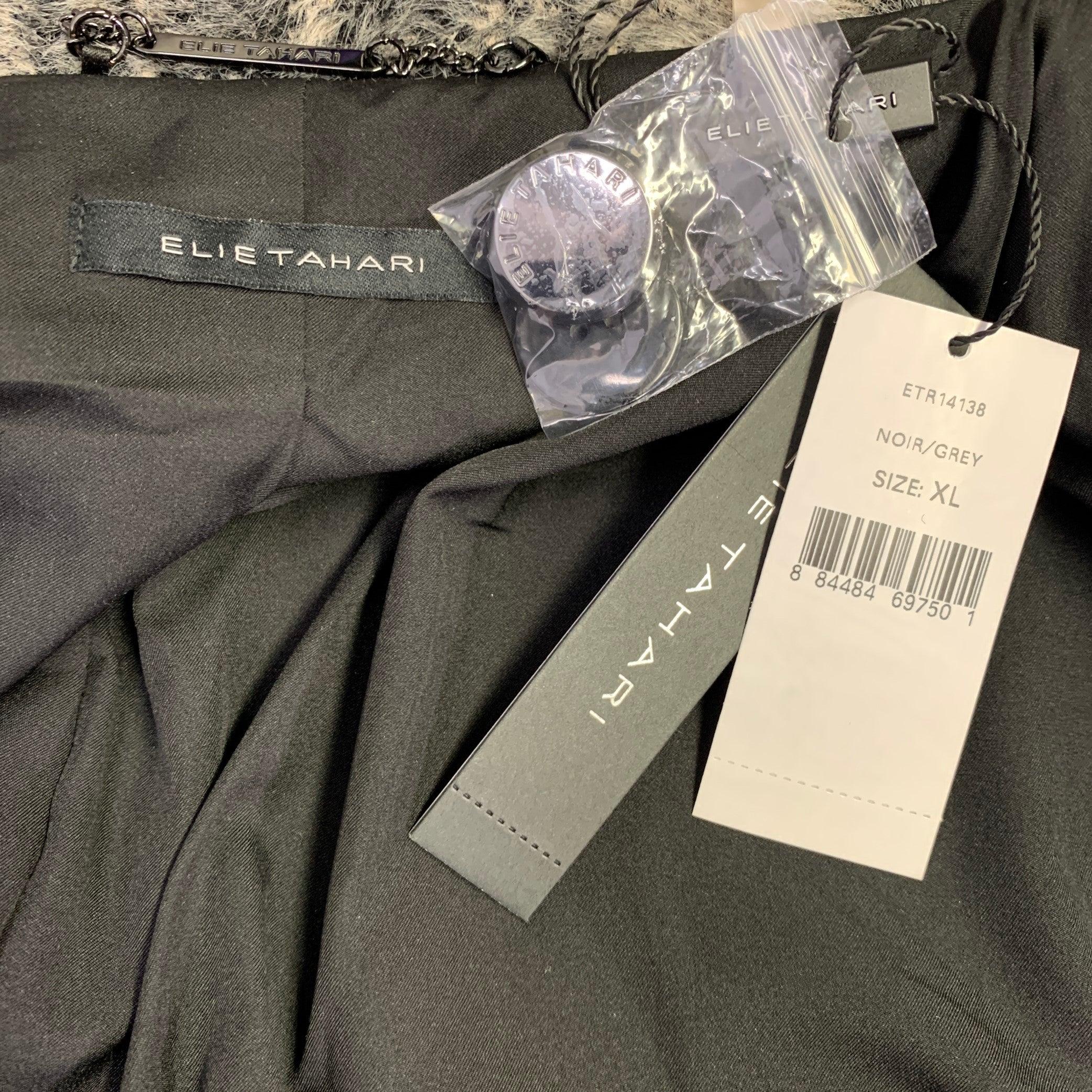 Women's ELIE TAHARI Size XL Grey Black Nylon Blend Plaid Double Breasted Coat For Sale