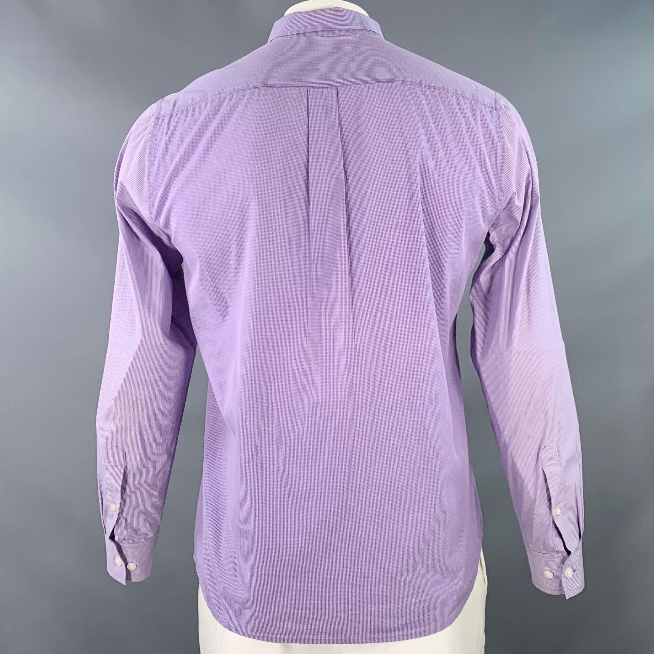 Violet ELIE TAHARI Taille XL Chemise à manches longues à rayures blanches et lavande en coton à carreaux et à une poche en vente