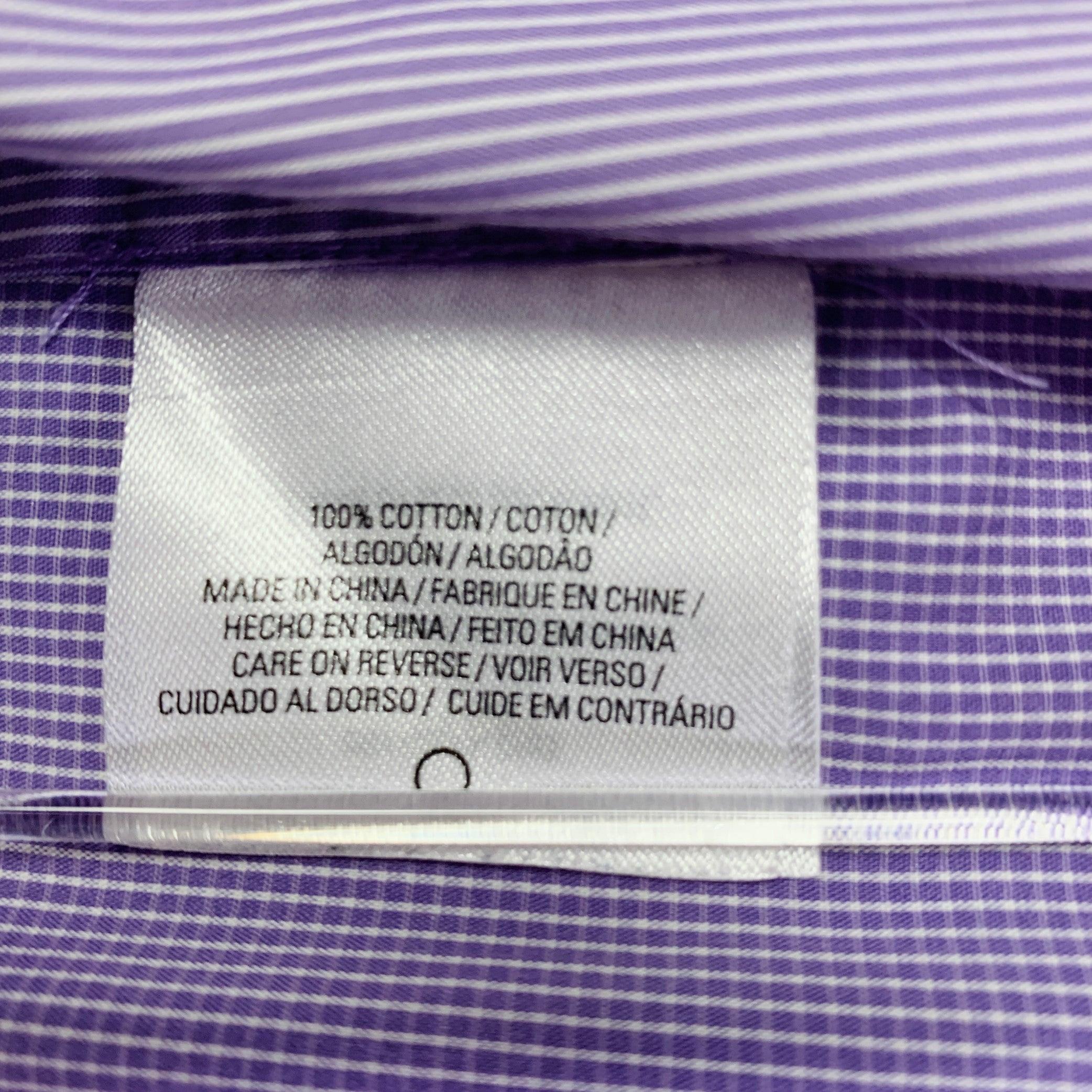 ELIE TAHARI Taille XL Chemise à manches longues à rayures blanches et lavande en coton à carreaux et à une poche en vente 1