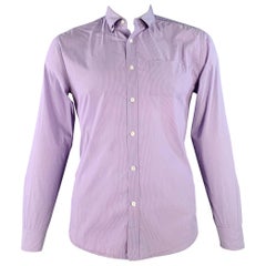 ELIE TAHARI Size XL White Lavender Stripe Checkered Cotton One Pocket Long Sleeve Shirt