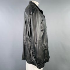 ELIE TAHARI Size XXL Black Leather Button Up Coat