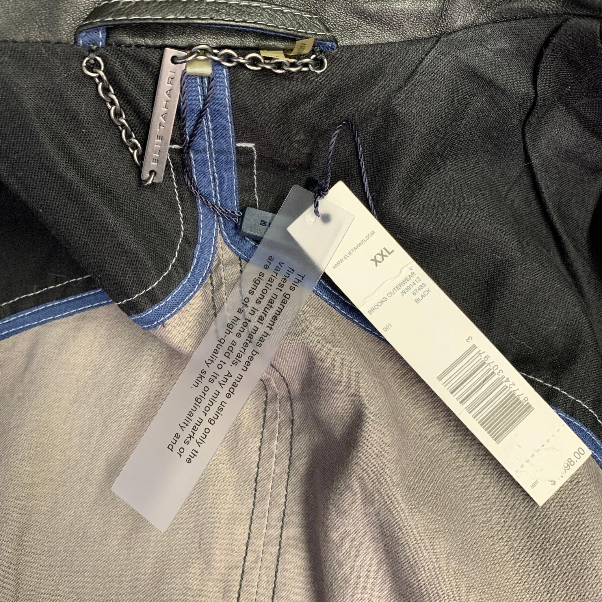 Elie Tahari taglia XXL Cappotto con bottoni in pelle nera In condizioni ottime in vendita a San Francisco, CA