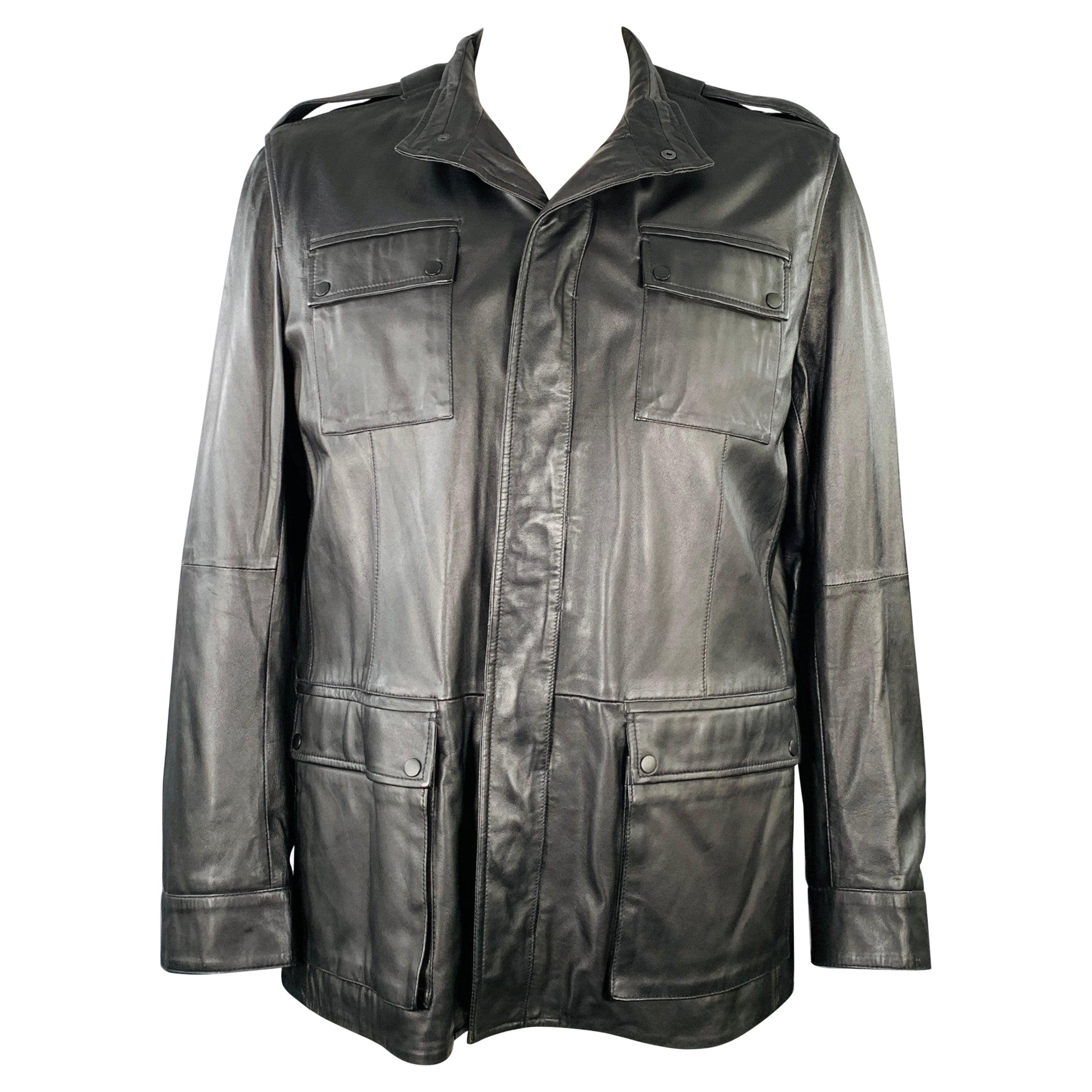 ELIE TAHARI Talla XXL Abrigo de piel negro con botones
