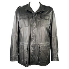 ELIE TAHARI Talla XXL Abrigo de piel negro con botones