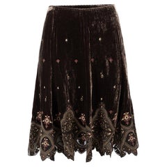 Elie Tahari Women's Brown Velvet Embroidered Mini Skirt
