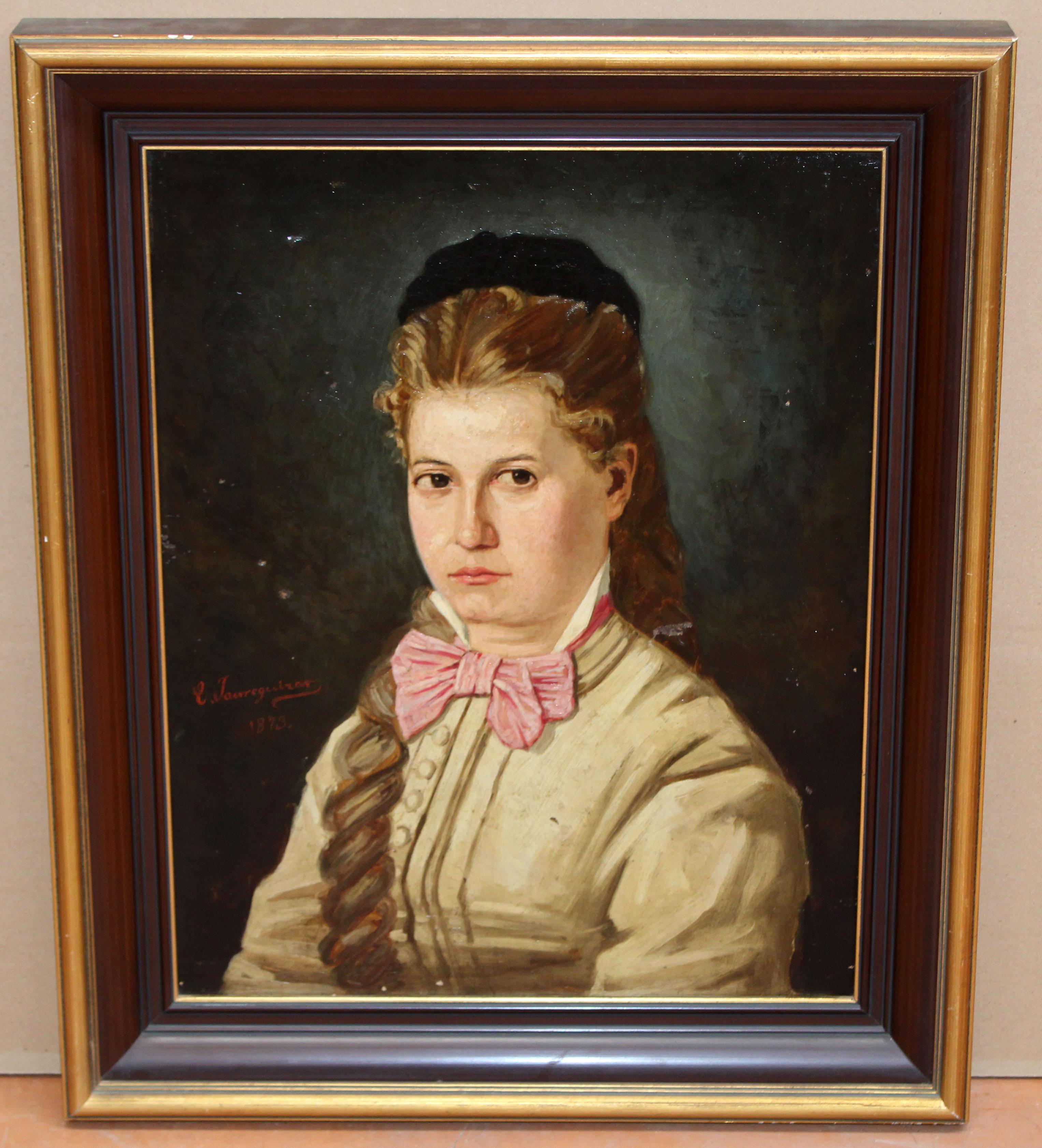 Óleo sobre tela - Retrato femenino - Año 1873 – Painting von Eliecer Jaureguízar Cagigal​