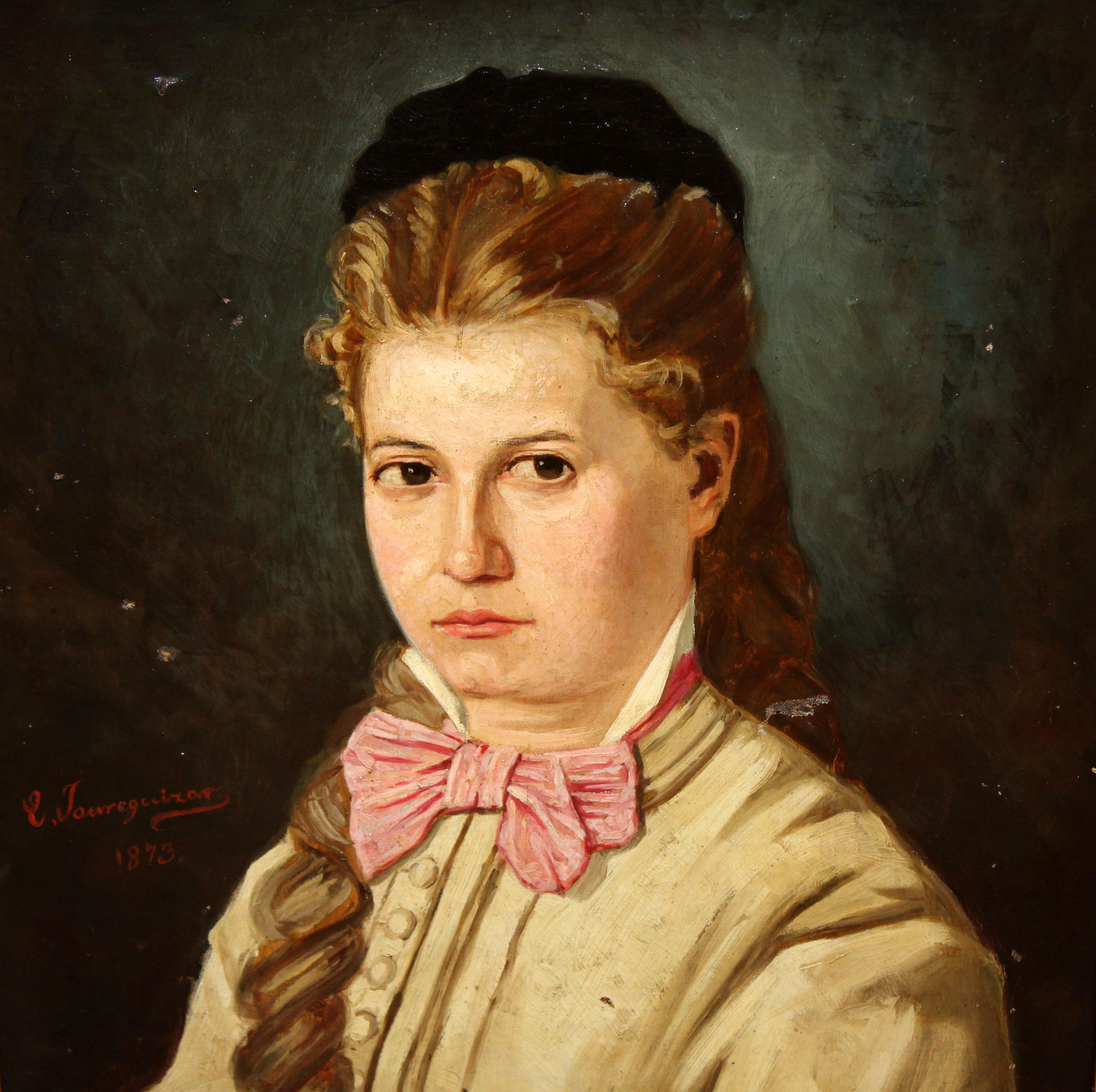 Óleo sobre tela - Retrato femenino - Año 1873 (Alte Meister), Painting, von Eliecer Jaureguízar Cagigal​