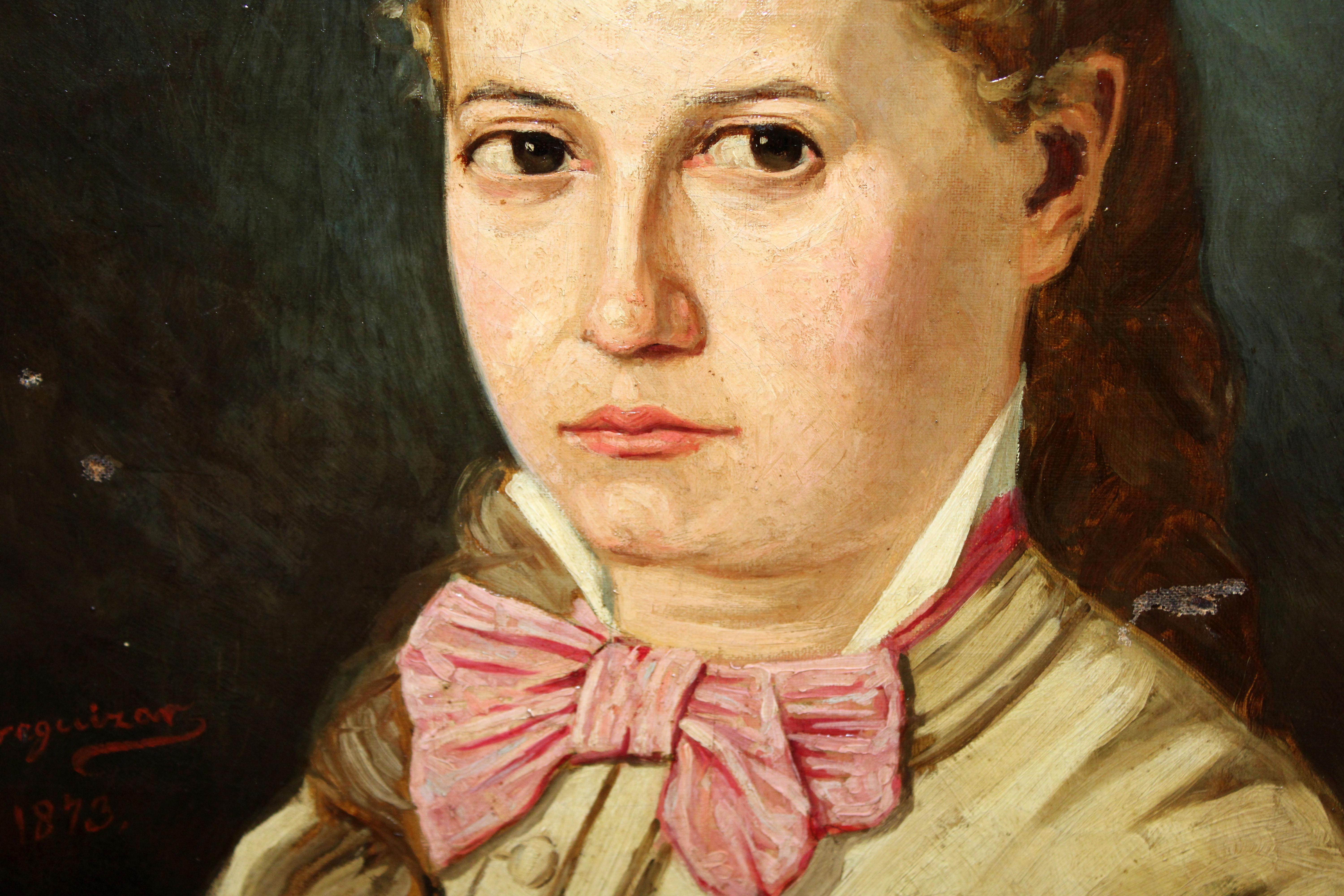 Óleo sobre tela - Retrato femenino - Año 1873 (Schwarz), Portrait Painting, von Eliecer Jaureguízar Cagigal​