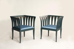 Eliel Saarinen for Adelta Blue Chairs, Finland 1980s, Art Deco Style