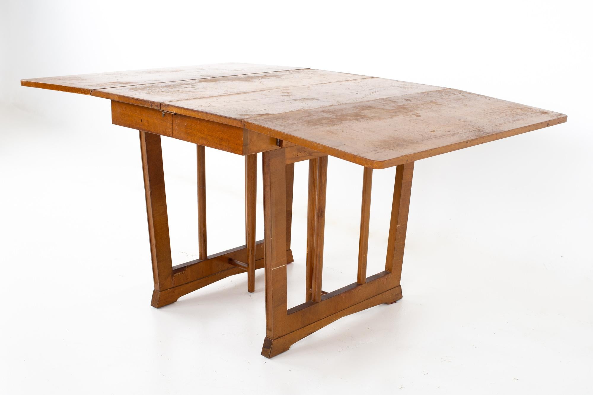 Eliel Saarinen for Rway mid century drop leaf table
Table measures: 62.5 wide x 40 deep x 30.25 inches high; the leaf is 12 inches in width, making a maximum table width of 74.5

All pieces of furniture can be had in what we call restored vintage