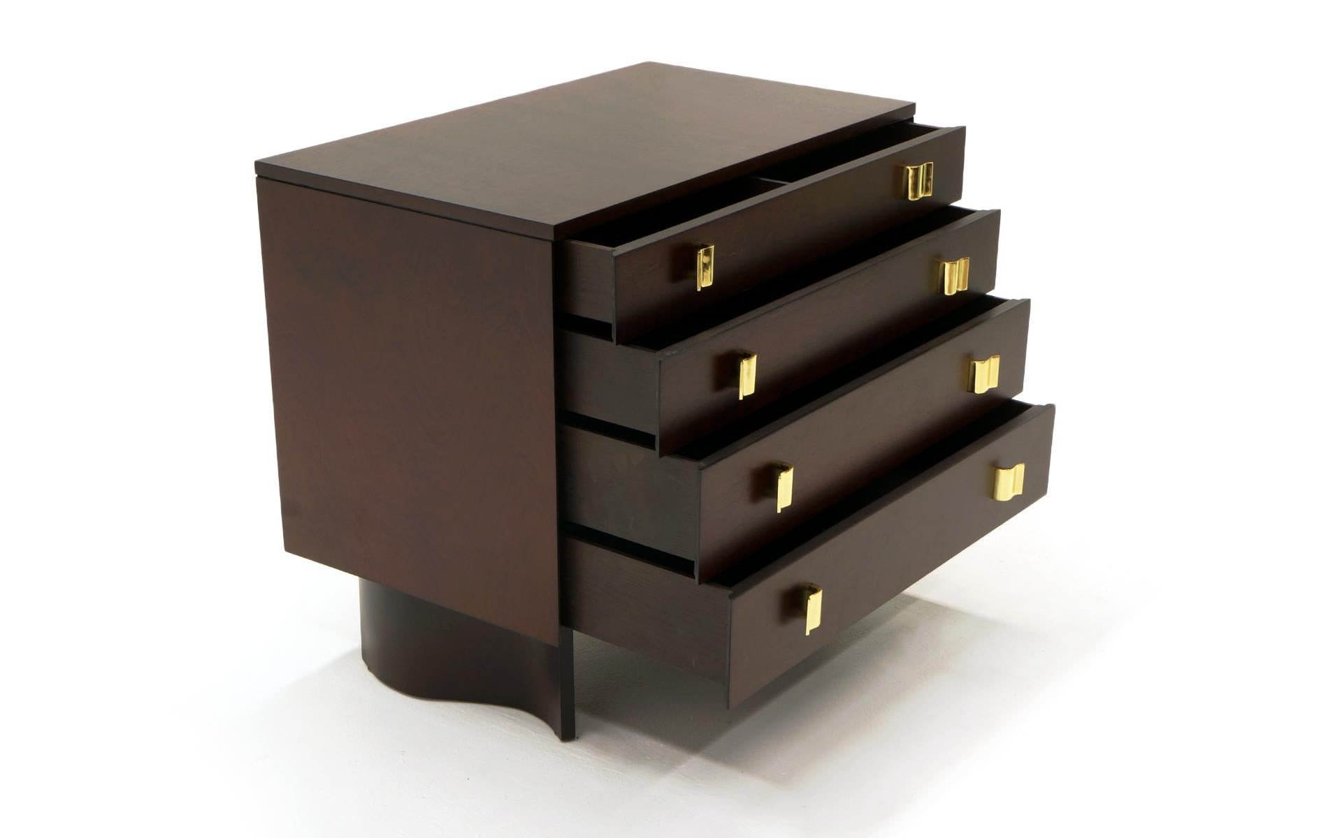 Mid-Century Modern Eliel Saarinen Four-Drawer Cabinet / Dresser, Dark Stained Birch, Brass Pulls