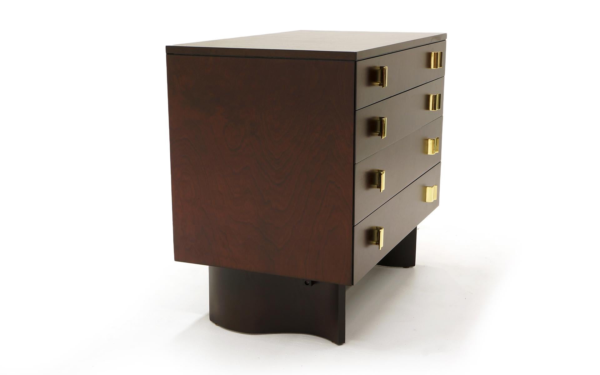 Mid-20th Century Eliel Saarinen Four-Drawer Cabinet / Dresser, Dark Stained Birch, Brass Pulls